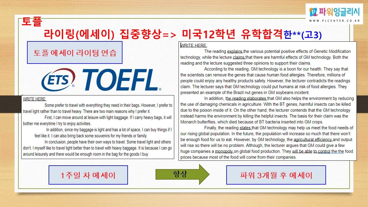 토플 라이팅 집중 → 미국 12학년 유학 합격 — 한**(고3) 자료 2 — 수업 사례 원본 자료
