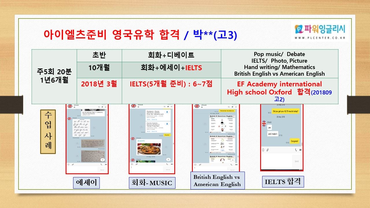 IELTS 준비로 영국 유학 합격 — 박**(고3) 수업 사례 자료