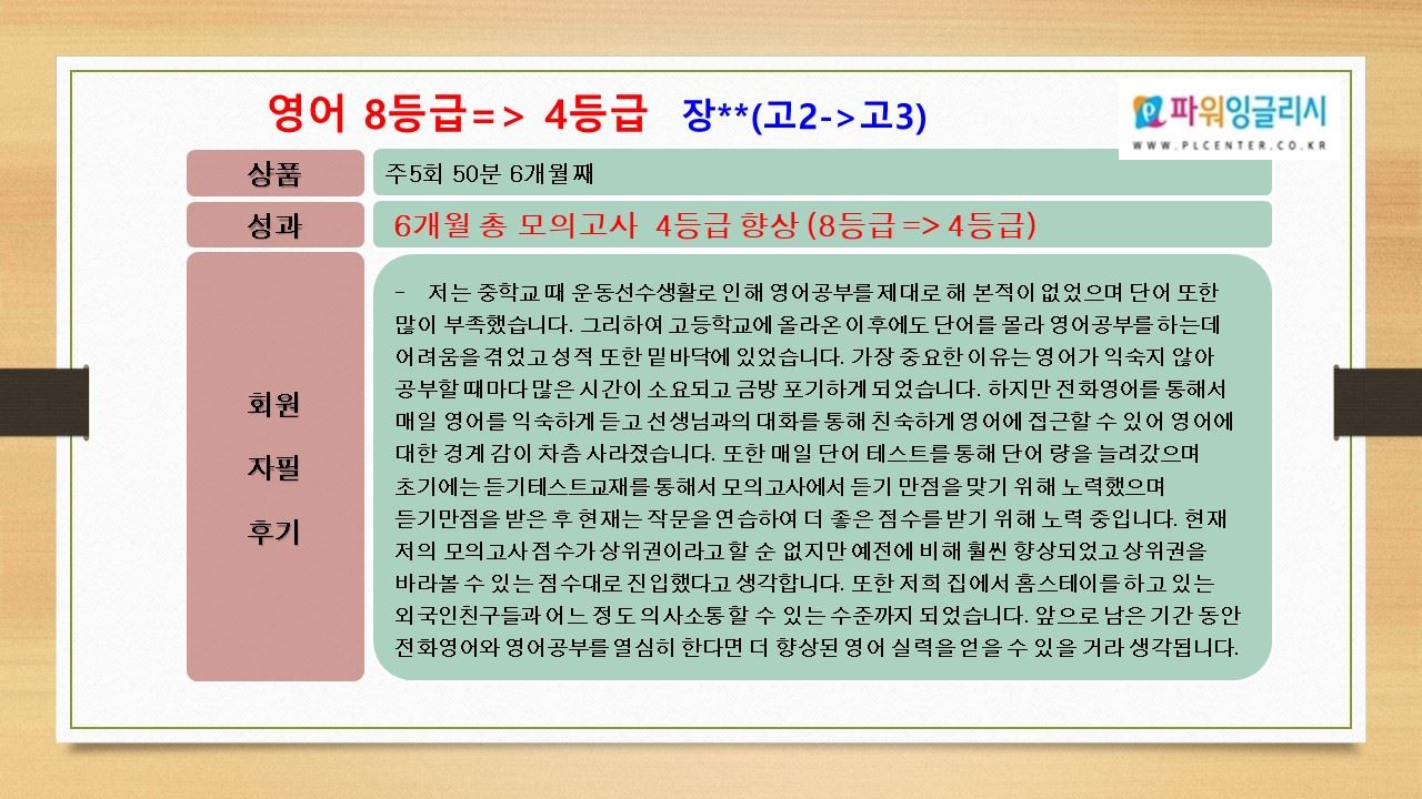 영어 8등급 → 4등급 — 장**(고2→고3) 수업 사례 자료